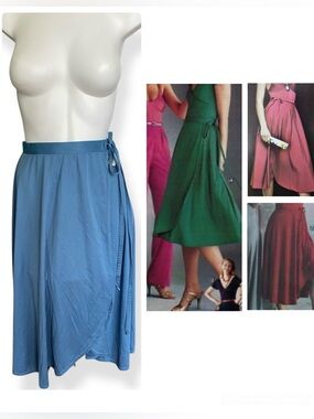 Vintage 70s Danskin Blue Wrap Skirt Disco Dance Retro Tie Waist Blue Sz M